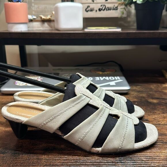 DONALD J PLINER Met Silver HAIA Mesh Elastic Open Toe Mules Sandals Size 8 - Picture 1 of 9